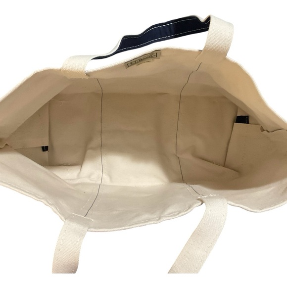 LL Bean Boat & Tote Vintage Canvas Bag Dog Chasing Ball Lake Dock Graphic LARGE - Picture 6 of 7